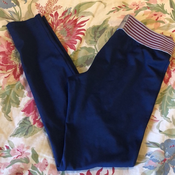 OLYMPIA ACTIVEWEAR size Medium Legging Blue Diamond Embroidered Stripe-Band USA - Picture 3 of 15